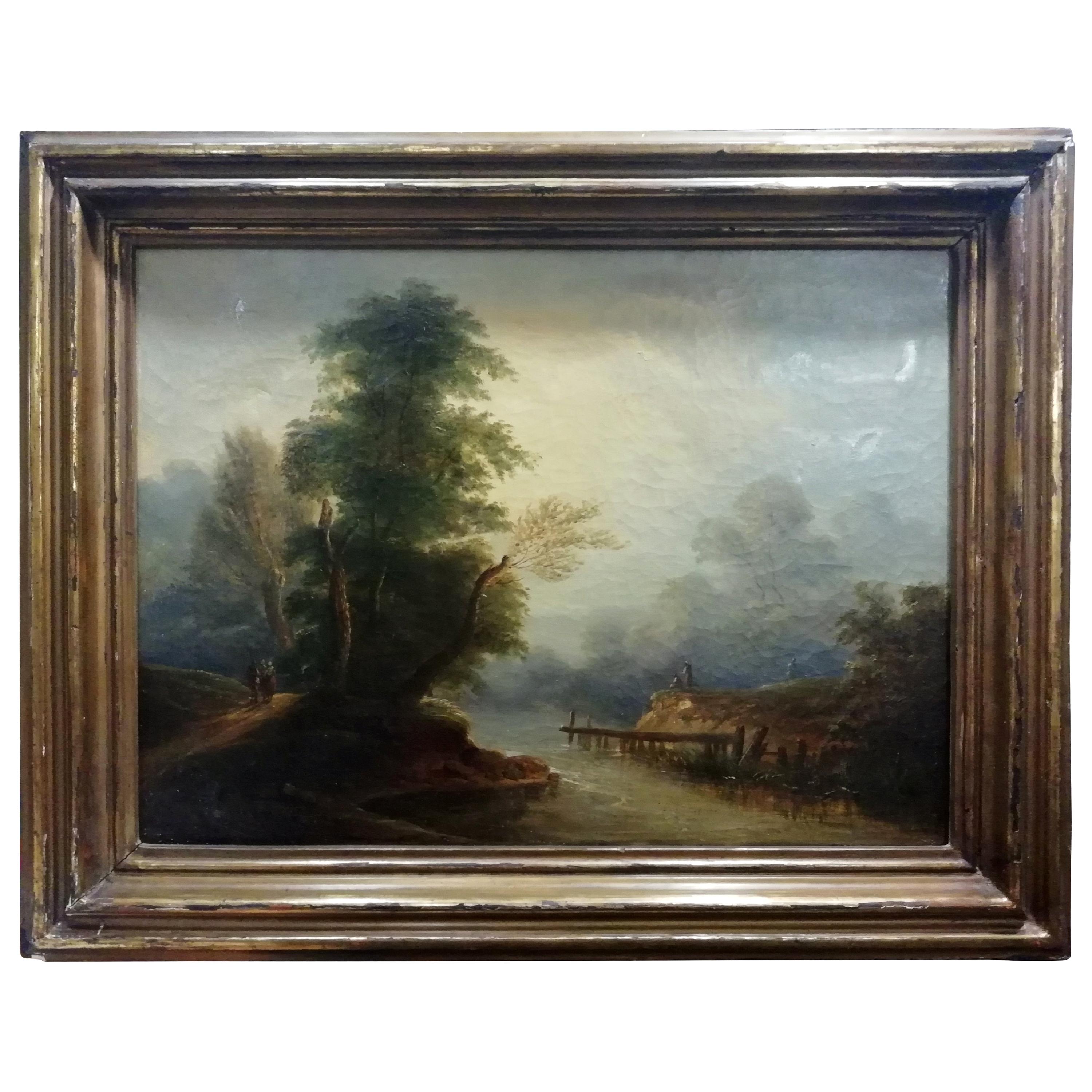 Französische neoklassizistische italienische Landschaft mit Fluss von Jean-Victor Bertin im Angebot