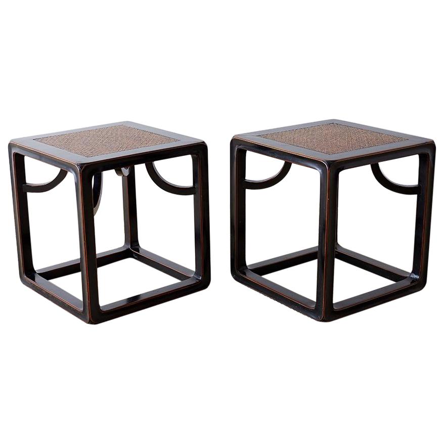 Pair of Chinese Ebonized Stools or Drinks Tables