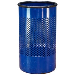 1980s Blue Perforated Metal Office Wastebasket Trash Can Italy Memphis Sottsass