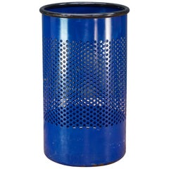 Vintage 1980s Blue Perforated Metal Office Wastebasket Trash Can Italy Memphis Sottsass