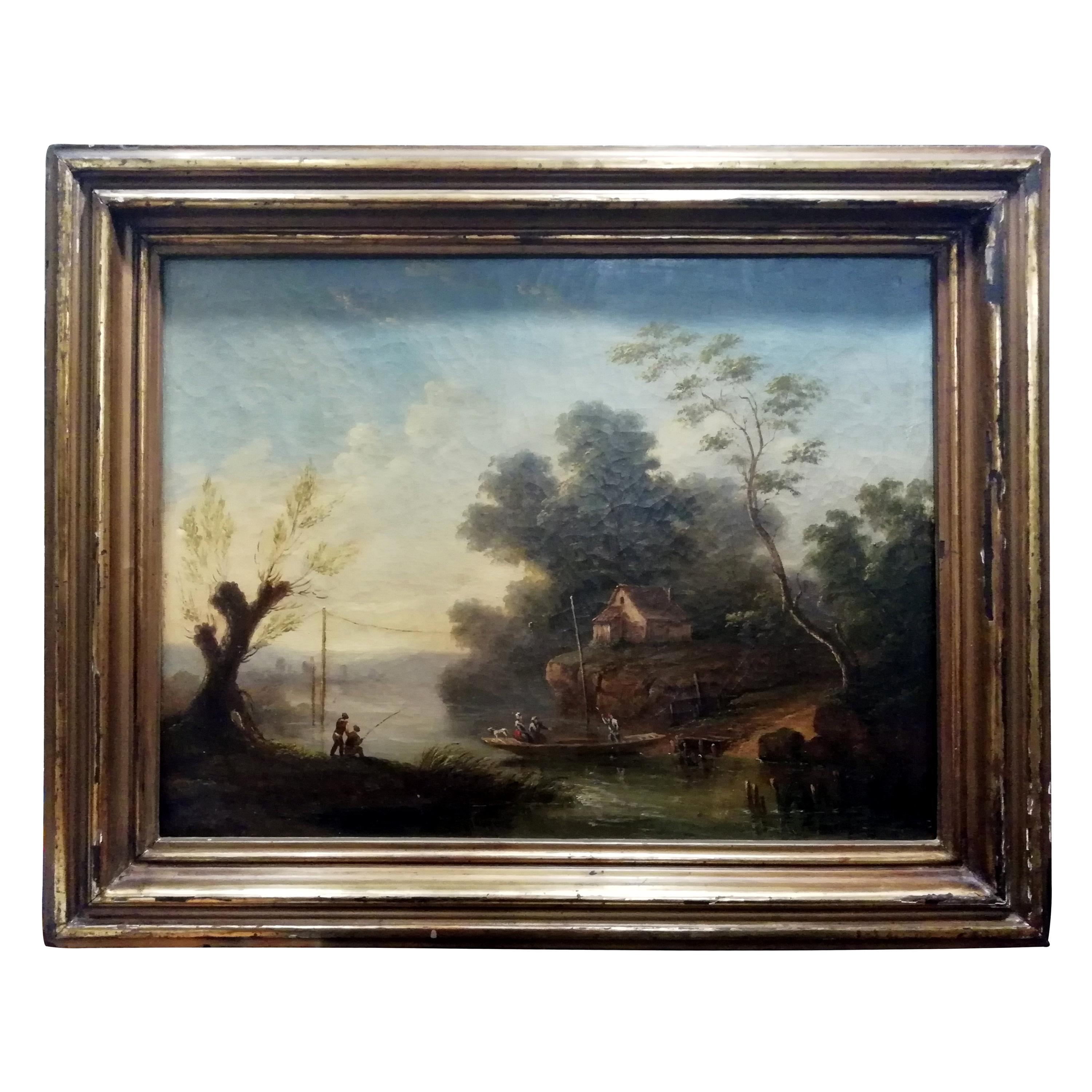 Französische neoklassizistische italienische Landschaft mit Fluss von Jean-Victor Bertin im Angebot