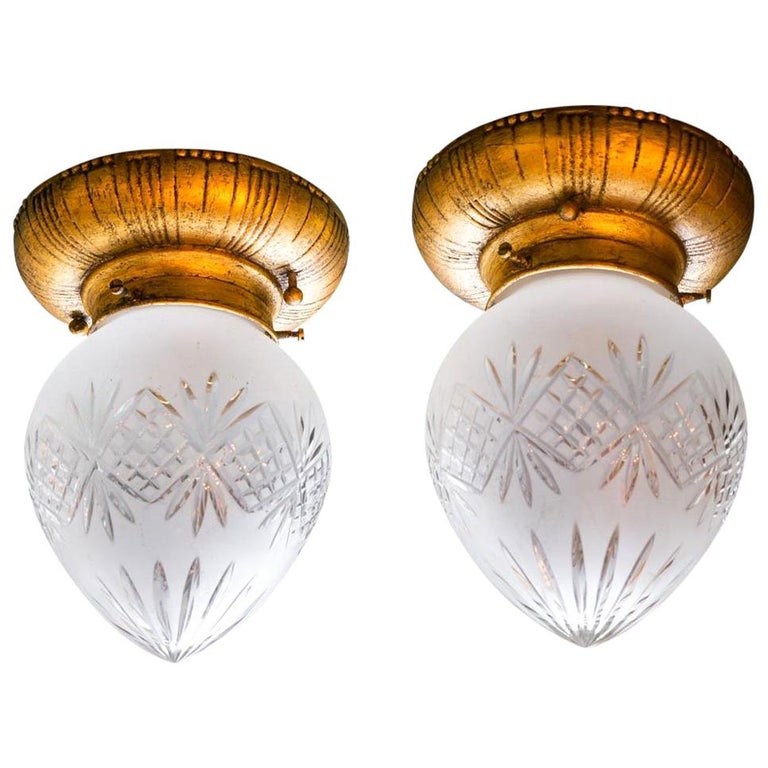 Pair Of Cut Crystal Flush Mount Lights For Sale At 1stdibs