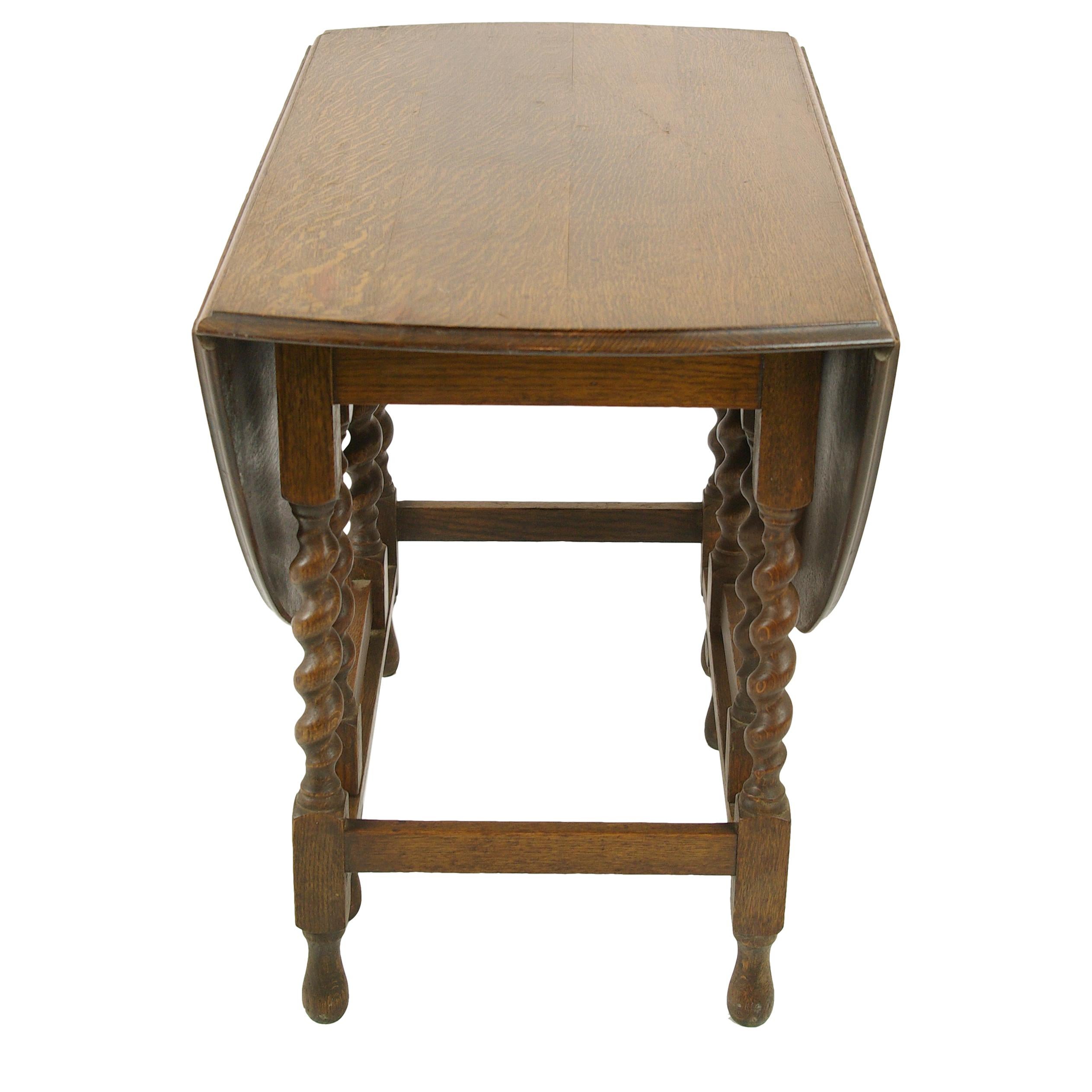 Antique Gateleg Table, Oak Barley Twist Oval Drop-Leaf Table, B1418