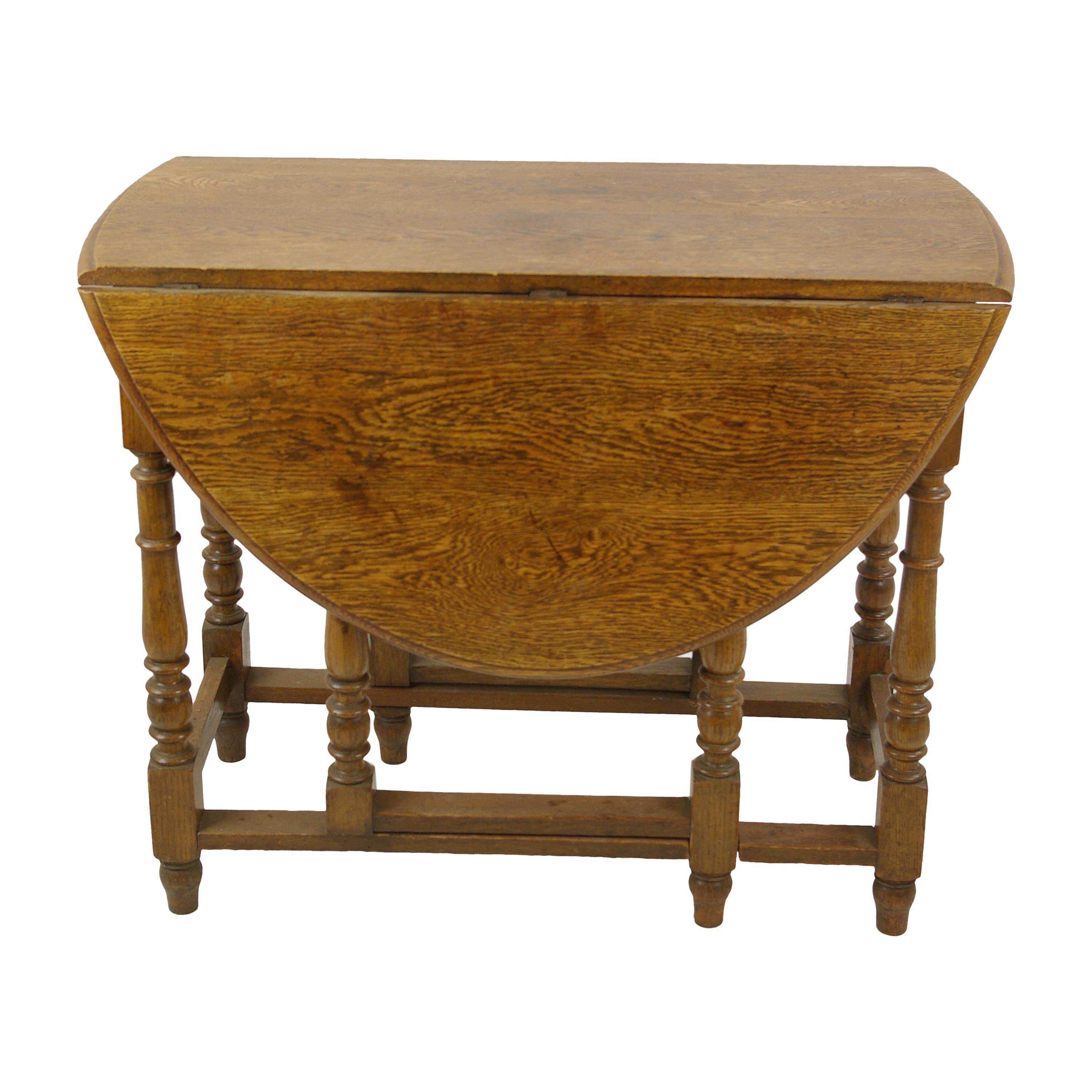 Antique Gateleg Table, Oak Oval Drop Leaf Table, Scotland 1920s, B1419