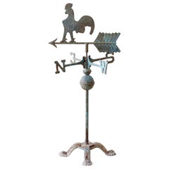 Vintage Americana Rooster or Cockerel Directional Weathervane on Stand