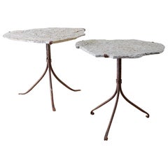 Vintage Pair of Live Edge Granite and Iron Drink Tables