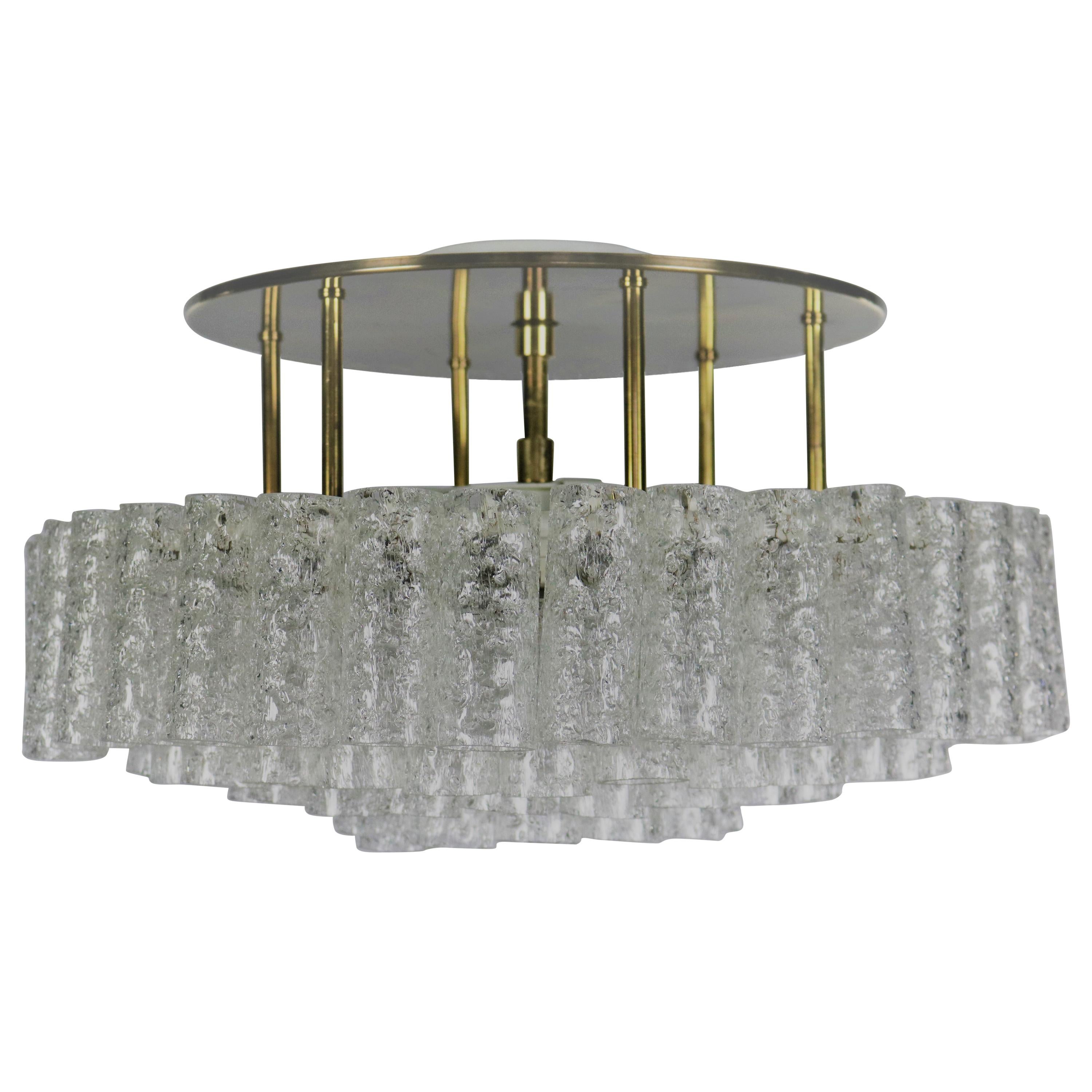 Vintage Doria Flush Mount Glass Tube Chandelier 97 Glass Parts, 1950s-1960s For Sale