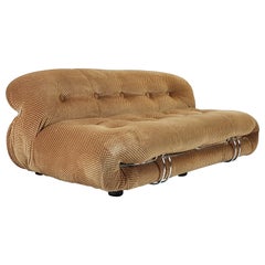 Beige and Brown Optical Velvet Sofa Soriana by Afra E Tobia Scarpa for Cassina