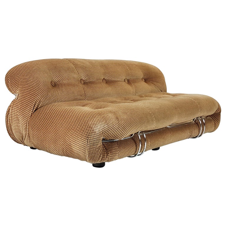 Beige And Brown Optical Velvet Sofa Soriana By Afra E Tobia Scarpa For Cina