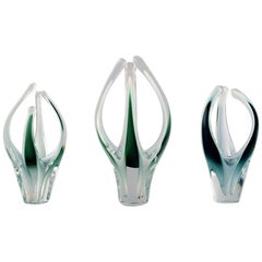 Paul Kedelv for Flygsfors, Set of 3 Blue or Green "Coquille Fantasia" Vases