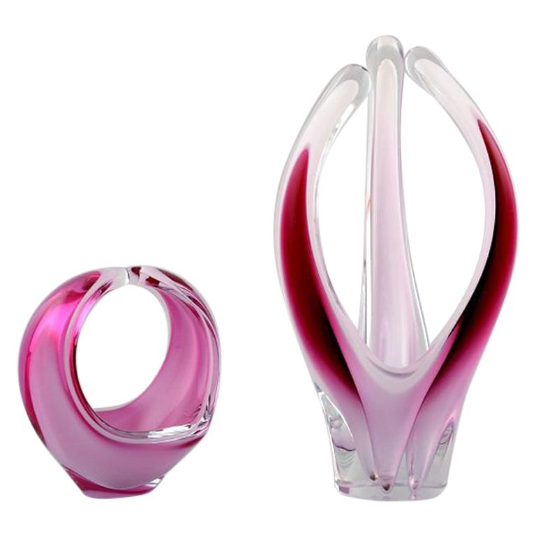 Paul Kedelv for Flygsfors, Set of 2 Pink "Coquille Fantasia" Vases For Sale