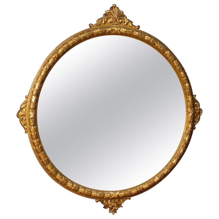 20th Century Round Carved an Giltwood Italian Mirror, 1950