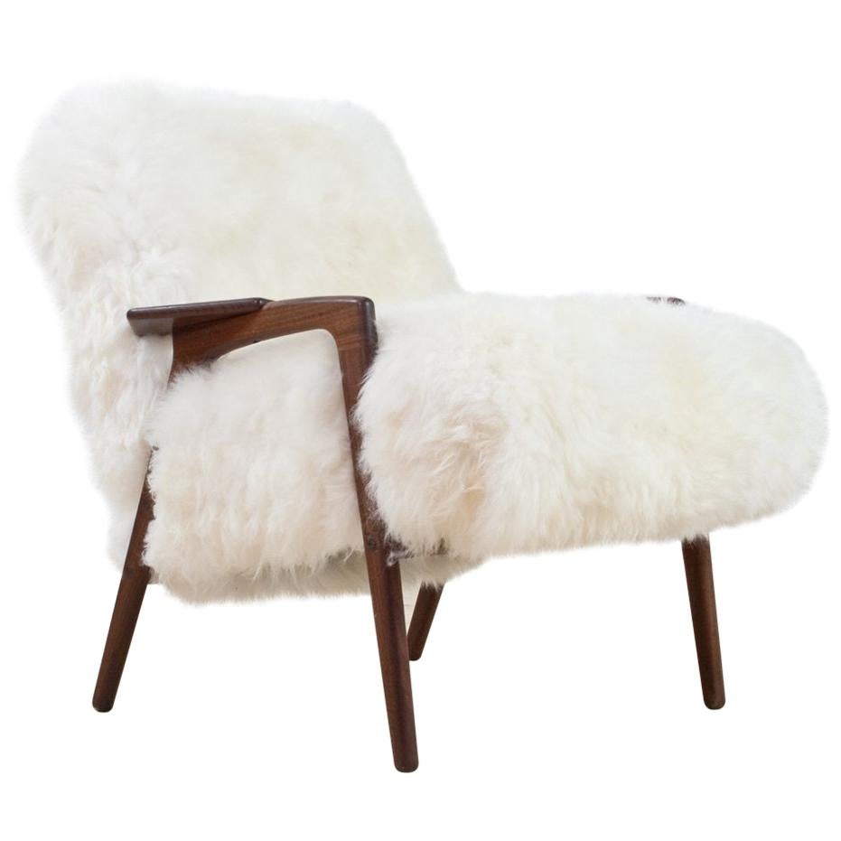 Scandinavian Modern Teak Armchair with New Sheepskin Yngve Ekström Pastoe 1960s