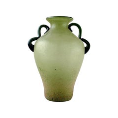 Murano Vase with Handles in Light Green Mouth Blown Art Glass, 1960s