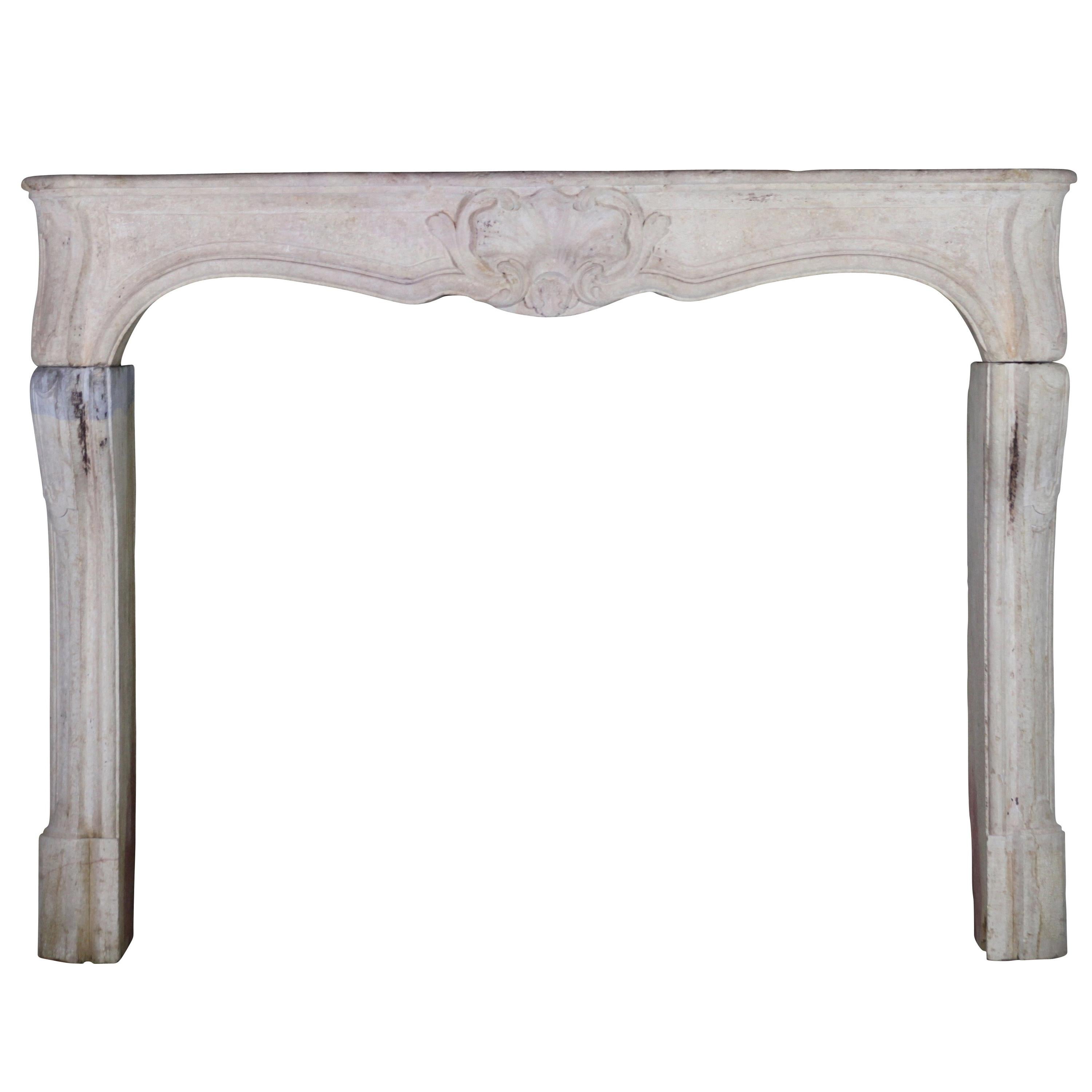 18th Century LXV Classic French Country Antique Limestone Fireplace Mantle For Sale