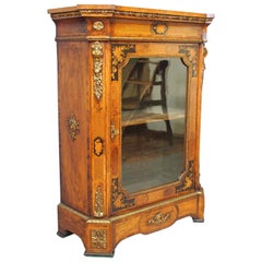 Antique Victorian Walnut Marquetry Inlaid Pier Cabinet