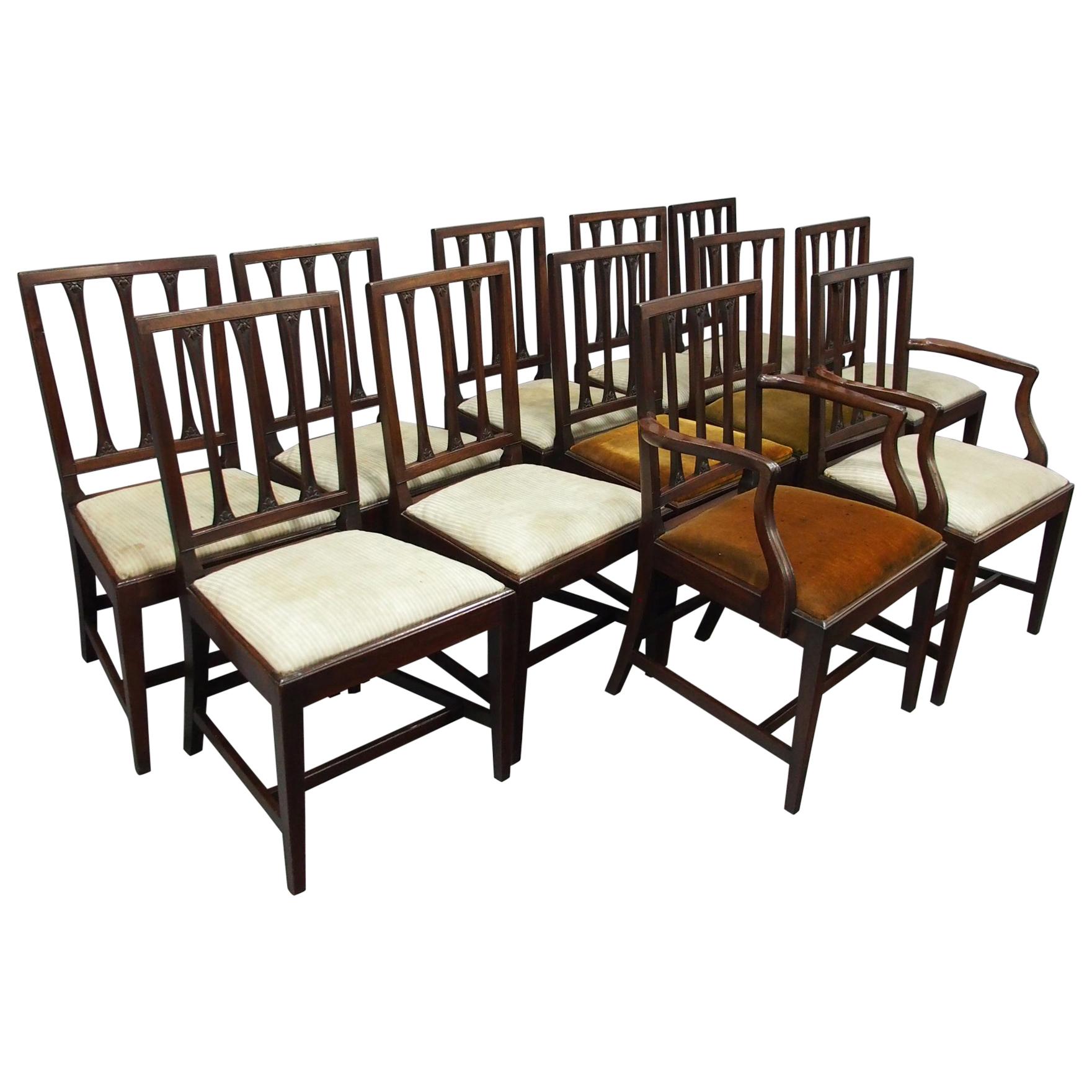 Set of 12 Scottish George III Mahogany Dining Chairs For Sale