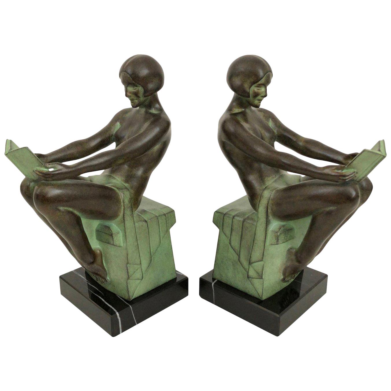 Art Deco Bookends, Delassement, Original Max Le Verrier