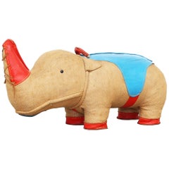 Old Children Leather Toy Rhinoceros Nossi by German Renate Müller, 1968