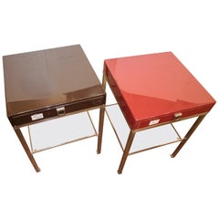 Maison Jansen 1970s Red and Brown Lacquered and Steel End Tables