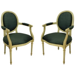 Pair of French Painted and Gilded Armchairs