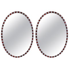 Pair of Georgian Style Irish Mirrors in Ruby Glass and Rock Crystal