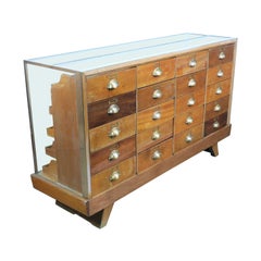 Vintage 1950s Brass Frame Haberdashery Cabinet, Chest of Drawers, Storage Cabinet