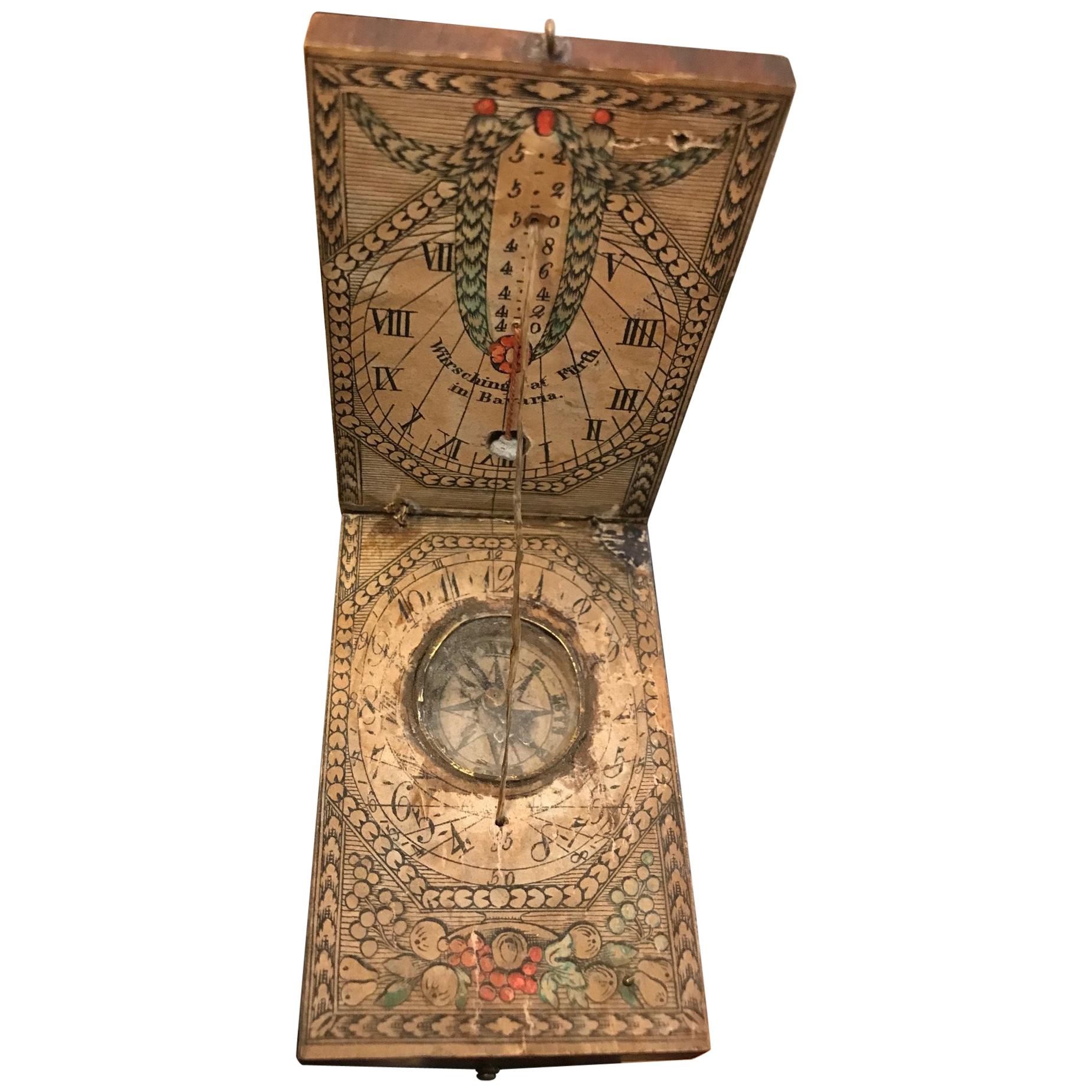 German Portable Wooden Sundial with Compass, circa 1830-1850 For Sale