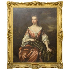 Antique Large Oil Painting of Lucy Countess of Carlisle, Giltwood Frame, 19th Century