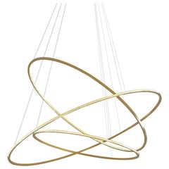 Contemporary Circular Large Lohja LED Three-Ring Chandelier in Polished Brass