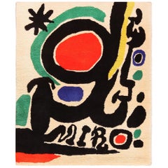 Small Square Vintage Art Rug in the style of Miro. Size: 3 ft 6 in x 4 ft 3 in