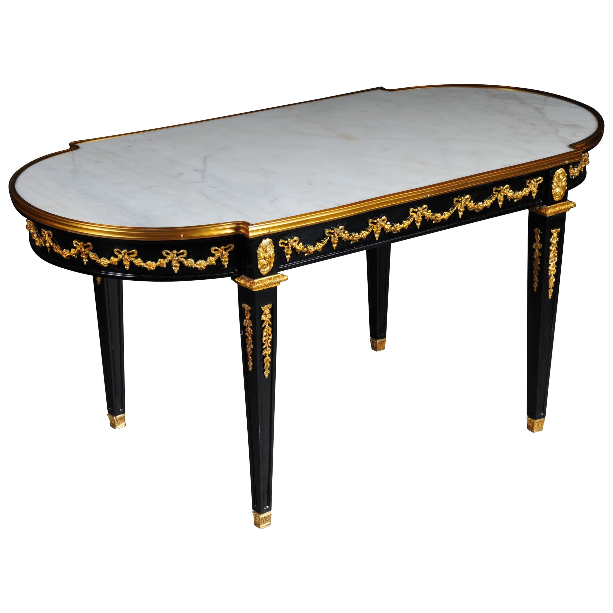 Designer Couch Table in Louis XVI Black, White Marble For Sale