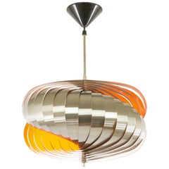 Aluminium Pendant Designed by Henri Mathieu with Orange Inside, 1970s