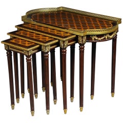 Set of 4 Side Tables Louis Seize XVI m. Marquetry Veneer