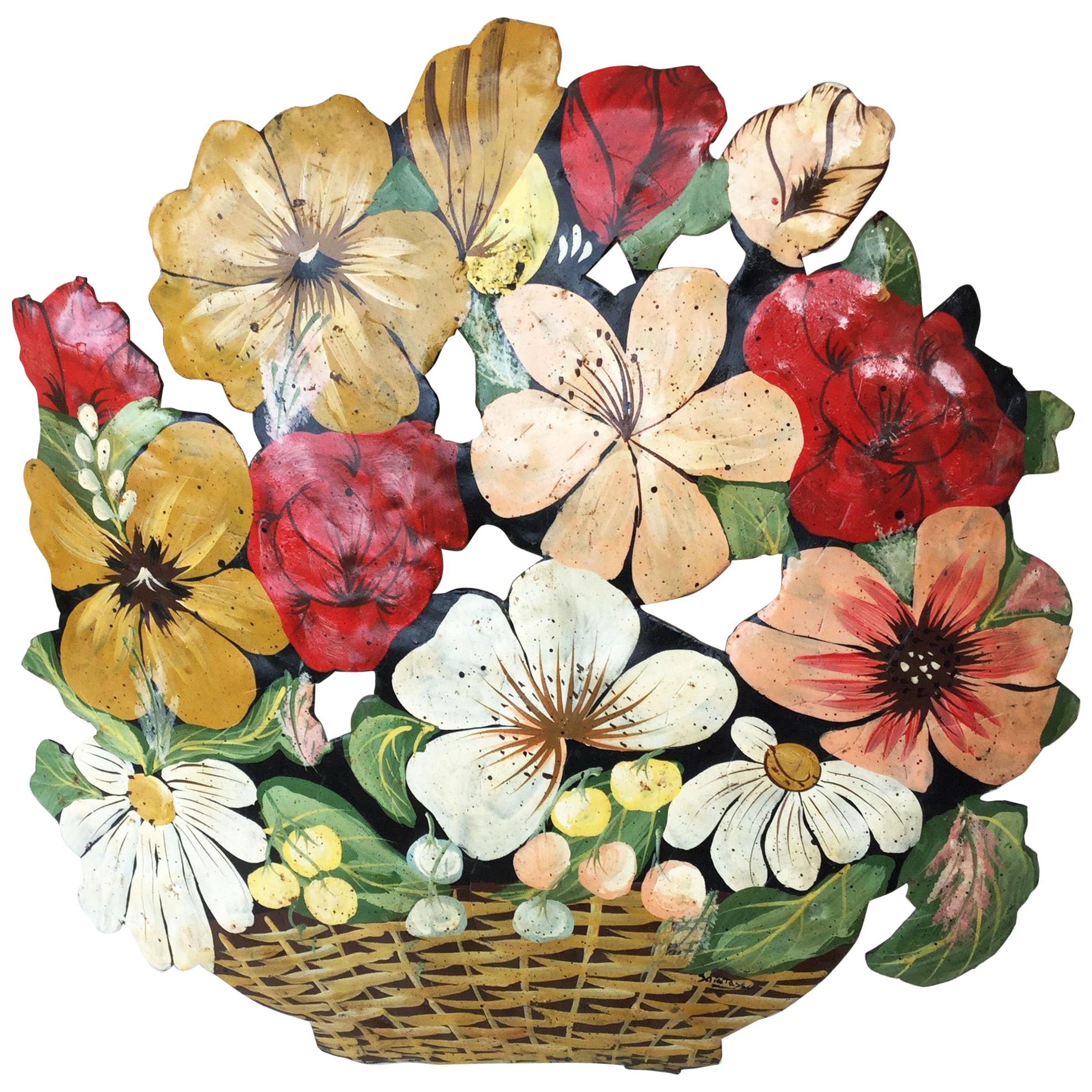French Tole Flowers Bunch Decoration, circa 1940 For Sale