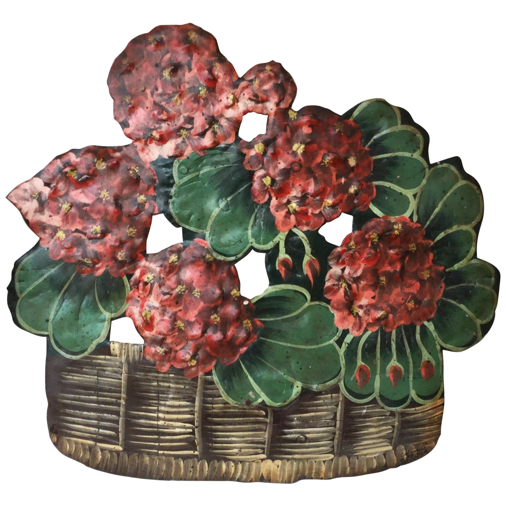 French Tole Geranium Decoration, circa 1940