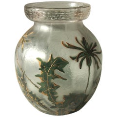 French Art Nouveau Legras Enamel and Gilded Glass Vase