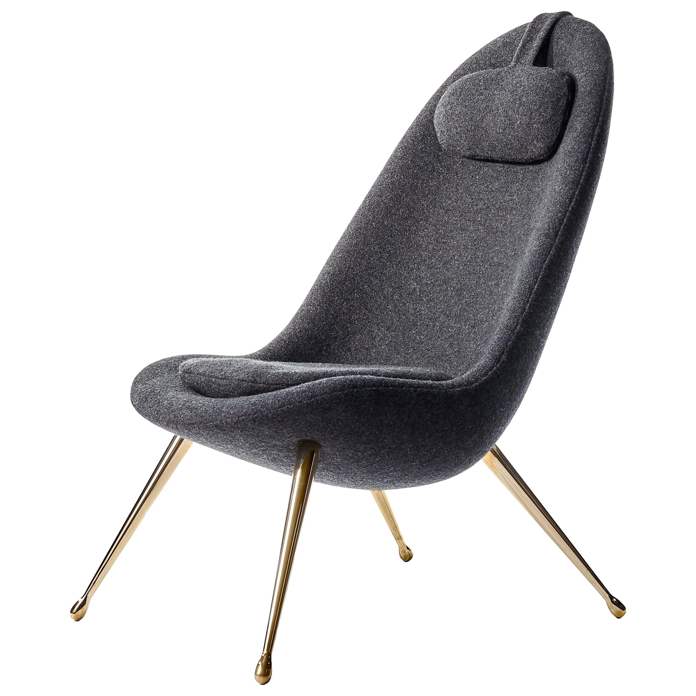 Konekt Pause Lounge Chair with Polished Brass Legs and Boiled Wool For Sale