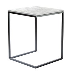 “Esopo” Modern Handmade Iron Side Table with White Carrara Marble Square Plan