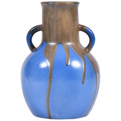Large Blue and Brown Stoneware Vase by Leon Point