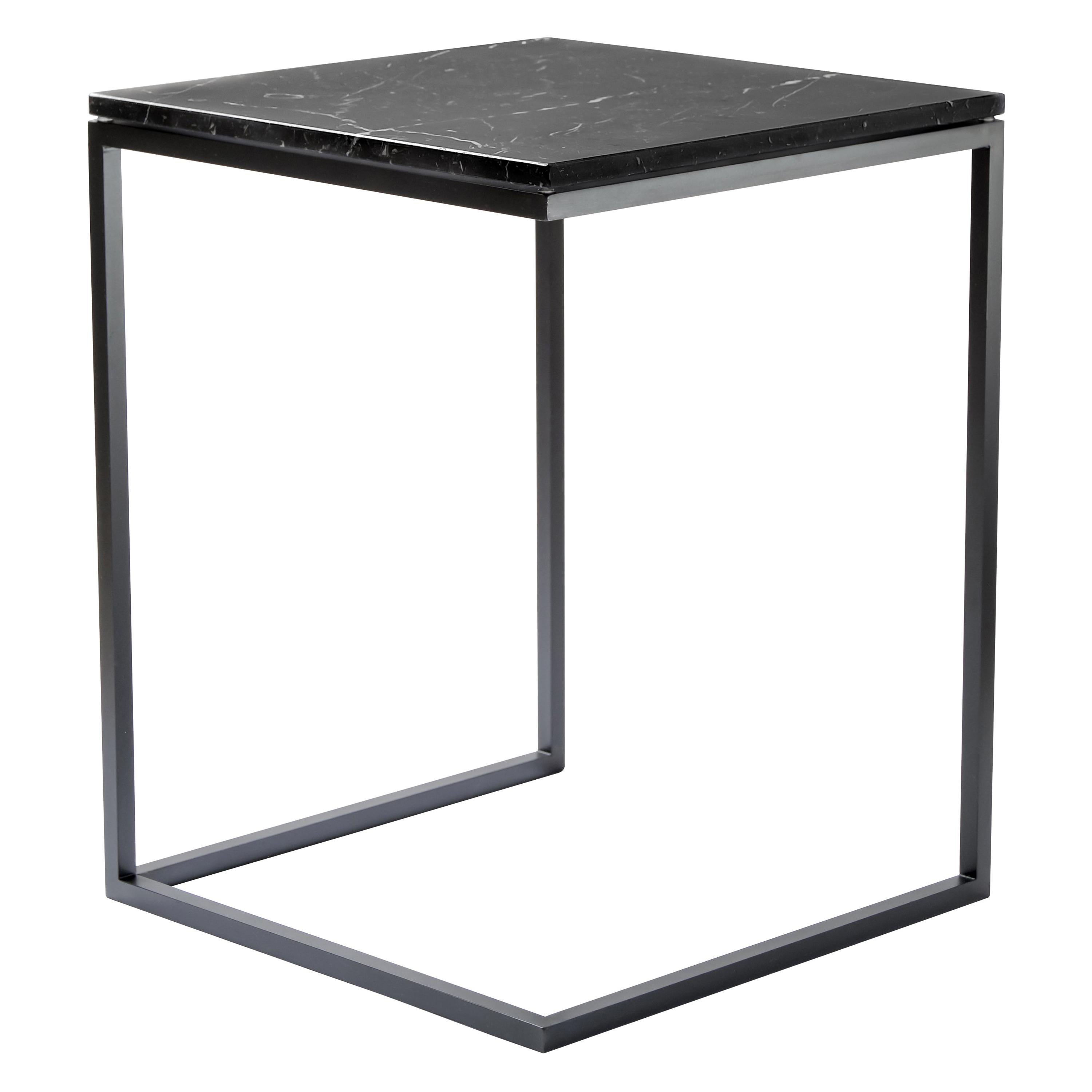 “Esopo” Modern Handmade Iron Side Table with Black Marquina Marble Square Top For Sale