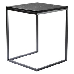 “Esopo” Modern Handmade Iron Side Table with Black Marquina Marble Square Top