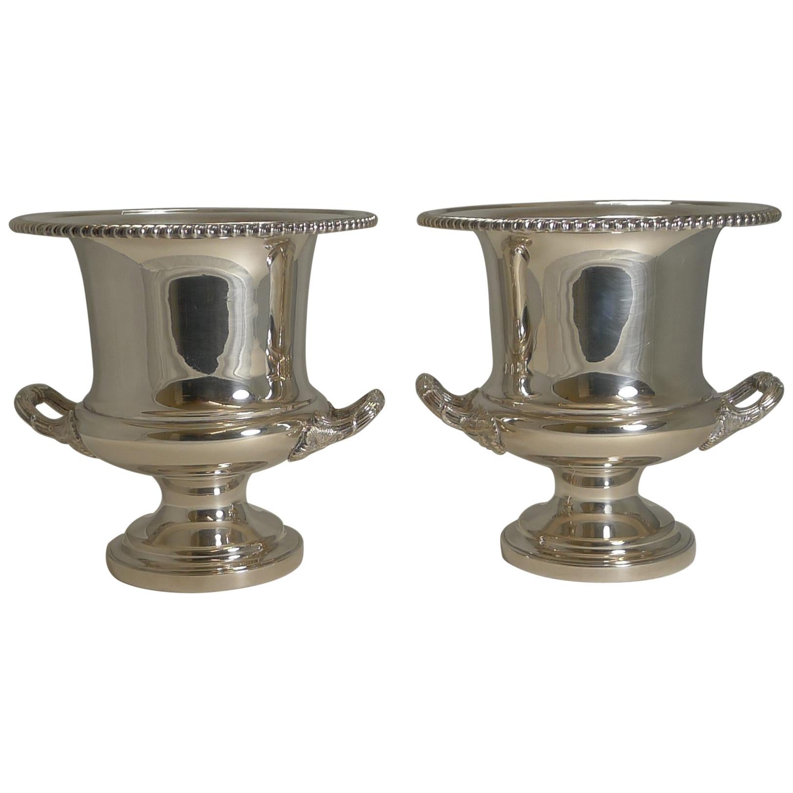 Pair of Antique English Silver Plated Wine or Champagne Coolers, circa 1910-1920