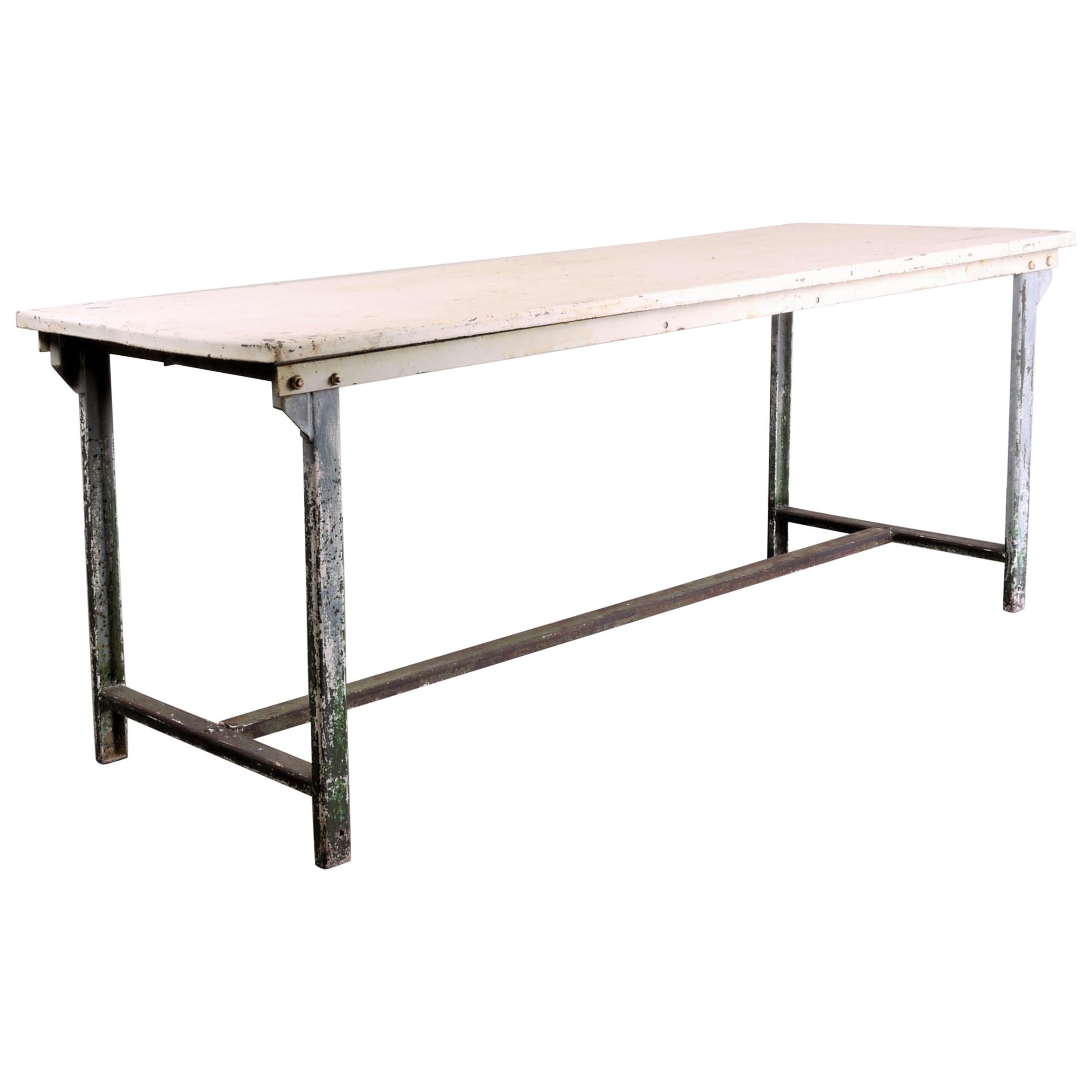 1960s Rectangular White Industrial Metal Dining or Statement Table