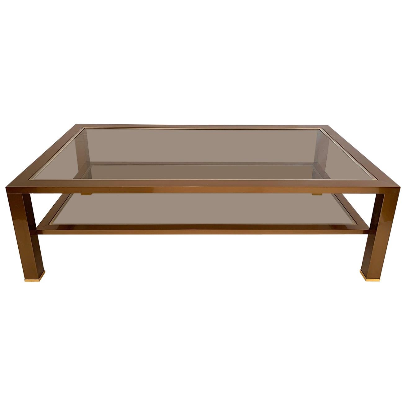 Two-Tier Chrome and Brass Coffee Table in the Taste of Romeo Rega For Sale