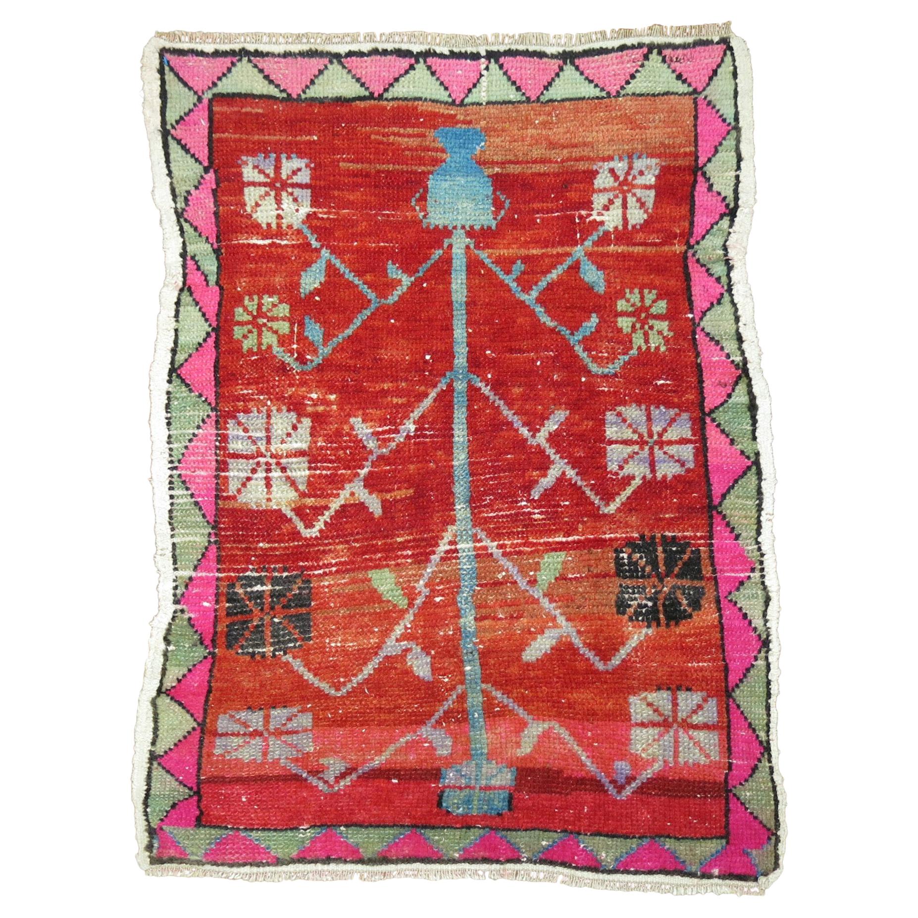 Zabihi Collection Wild Vintage Turkish Throw Rug with Pink Accents