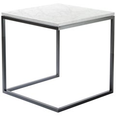 “ESOPO” Modern Handmade Iron Side Table with White Carrara Marble Square Top