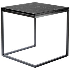 “ESOPO” Modern Handmade Iron Side Table with Black Marquina Marble Square Top