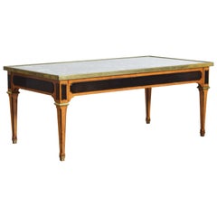 French Neoclassical Style Walnut and Ebonized Coffee Table with Marble Top