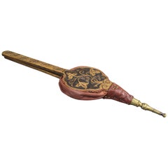 Large Vintage Carved Wood and Leather Fire Bellows